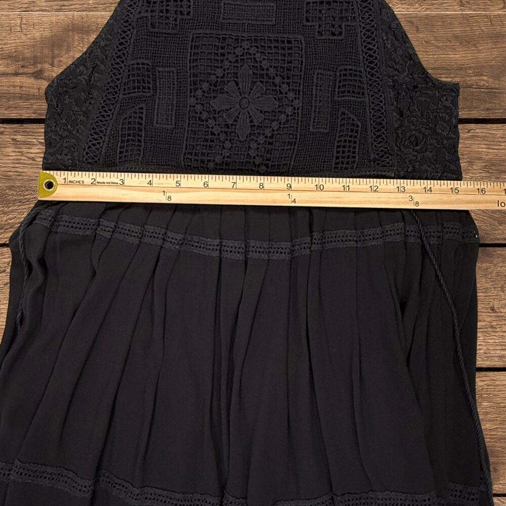 Free People Emily Black Lace Crochet High Neck Boho Mini Dress Size Small - Picture 8 of 10
